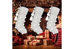 ALLYORS Knit Christmas Stocking, 20 Inch Ivory Knit Stockings Christmas Decoration Large Size Cable Knitted Stocking Gifts for boys girls women-3 Pack Light Grey