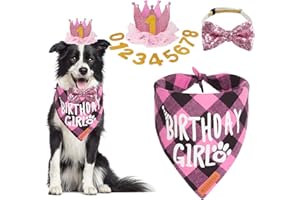 ADOGGYGO Dog Birthday Party Supplies, Multi Size Offered, Birthday Girl Dog Bandana, Pink Party Hat Crown with Numbers for Medium Large Dogs Pets (Large)