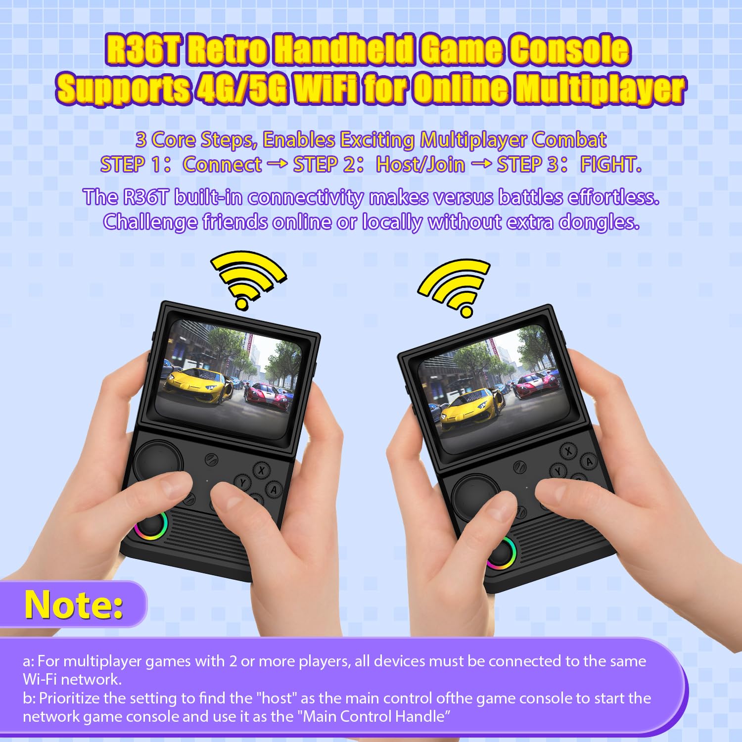 R36T Retro Gaming Console, 3.5'' IPS Screen CRT-Inspired, Handheld Game Console with 18000+ Classic Games Supports WiFi Networked Fighting and OTG, 3500mAh Battery, with Portable Case(Black 64GB)