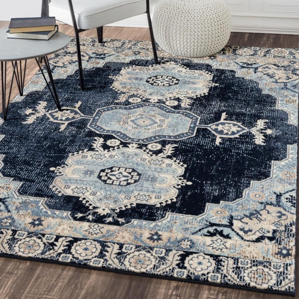 Persian-Rugs 7060 Distressed Navy 8 x 10 Area Rug Carpet Large New