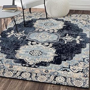 Persian-Rugs 7060 Distressed Navy 8 x 10 Area Rug Carpet Large New