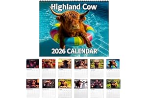 Highland Cow Calendar 2026 - Highland Cows Wall Art Calendars, Fun & Cute 12 Month Scottish Cow Hanging Decoration with Thick