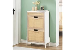 IDEALHOUSE Slim Entryway Shoe Cabinet with Two Flip Drawers, Wooden Space-Saving Freestanding Shoe Storage Organizer with Rat