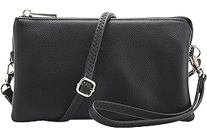 B BRENTANO Vegan Leather Multi-Pocket Crossbody Purse/Clutch with Card Slots, Removable Wristlet & Adjustable Shoulder Strap