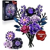 iATOM Flower Bouquet Building Set, Purple Roses Botanical Collection Kits for Adults Women, Gift for Valentine's Day for Her/Mom/Girlfriend/Wife/Couple, Gothic Modern Home Room Office Table Decor