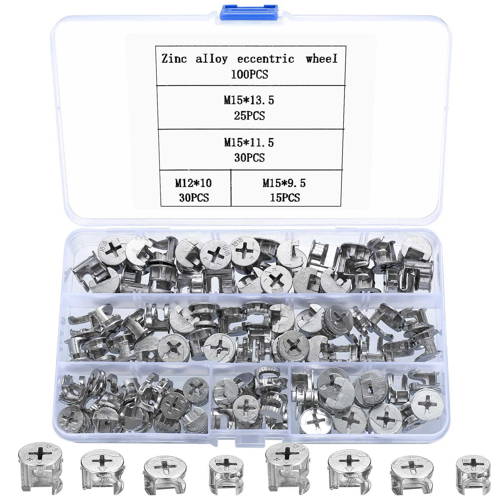 100 Pcs Furniture Connector Cam Lock Nuts, Fixing Screws, Connecter Fittings, Eccentric Cam for Drawer Dresser Cabinet Wardrobe Panel Locking Connecting Nuts
