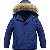 CREATMO US Boys' Waterproof Snow Coat Parka Windproof Winter Jacket With Detachable Fleece Hood