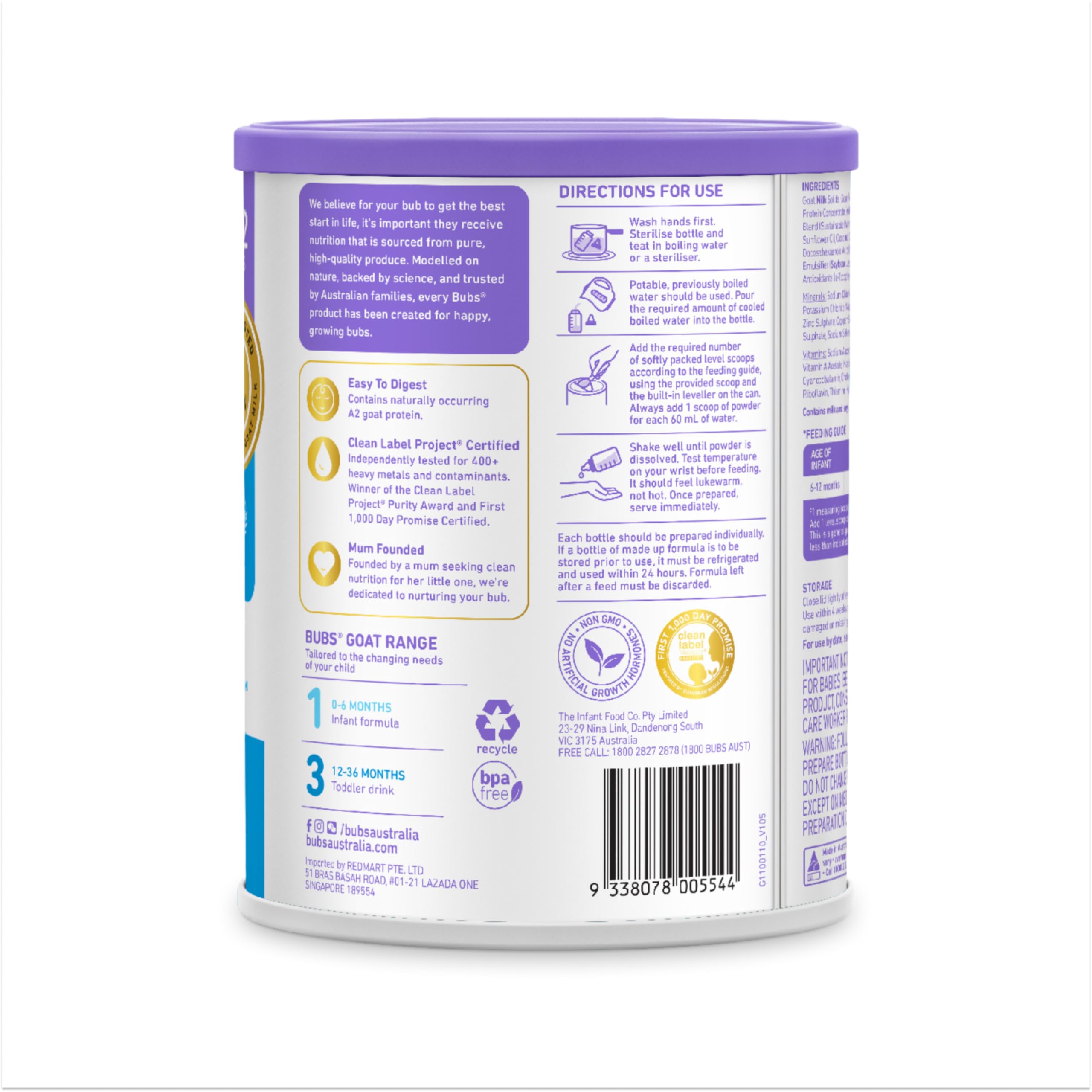 Aussie Bubs Australian Goat Milk-Based Toddler Formula, For Kids 12-36 months, Made with Fresh Goat Milk, 28.2 oz