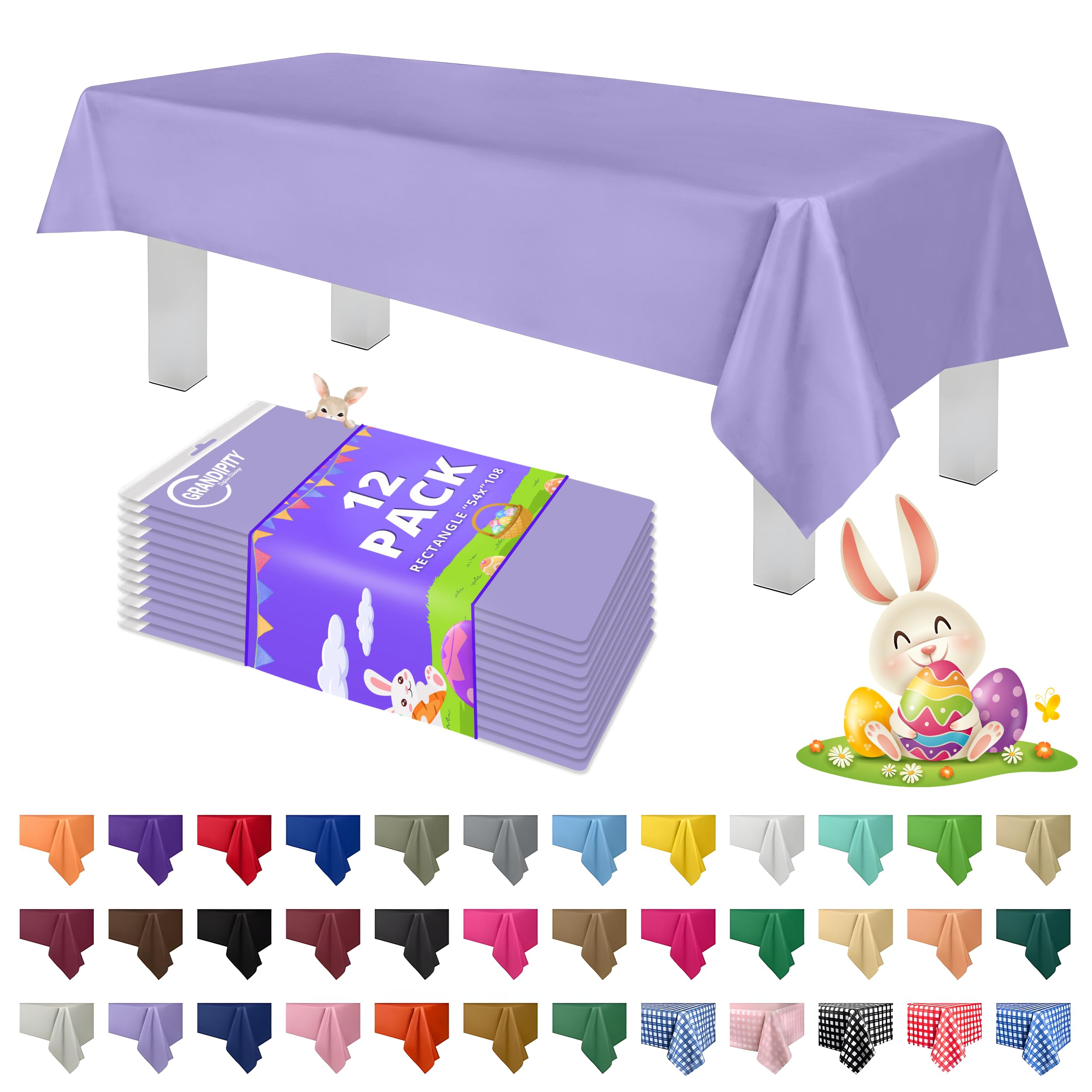 Lavender 12 Pack Premium Plastic Tablecloth 54 Inch. x 108 Inch. Rectangle Table Cover