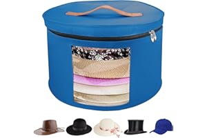 VanlonPro Large Hat Storage Box for Women & Men, 16" D x 10" H Hat Box Organizer，Foldable Round Travel Hat Boxes with Dustproof Lid, Stuffed Toy Storage Bin Bag (Ultramarine Blue)