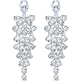 BriLove Women's Wedding Bridal Dangle Earrings for Party Prom Crystal Multi-Layer Teardrop Cluster Bling Earring