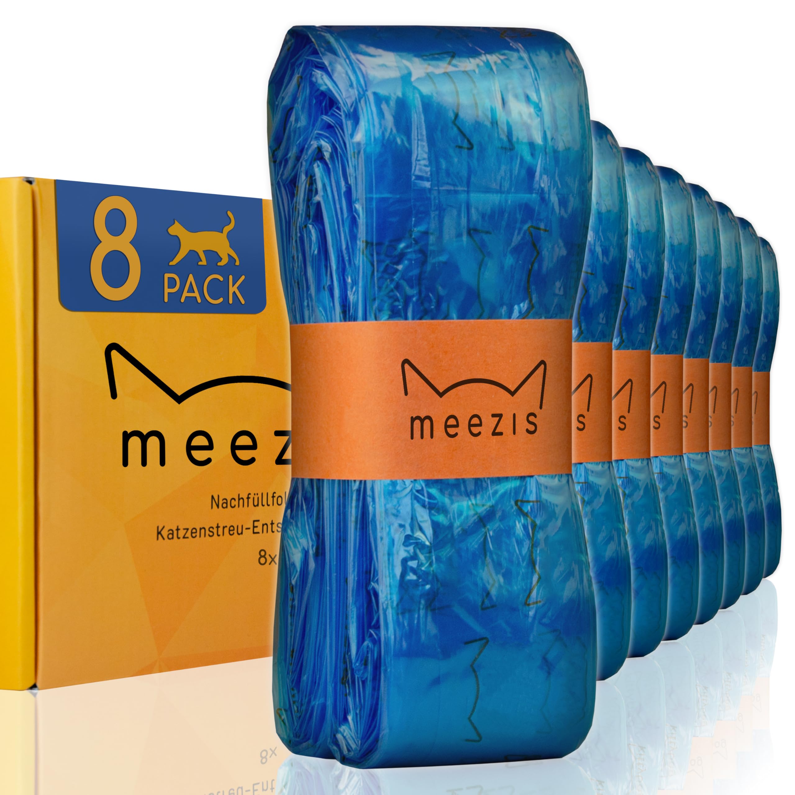 Meezis Refill Film 8-Pack - Compatible with Refill Cassettes for Cat Litter Disposal Buckets; Odour-Proof and Durable Refill Films for Cat Bin (Pack of 8)