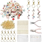 Sileasncei 277Pcs Charms Lip Gloss Keychain Making Kit, DIY Bag Charm Kit with 100 Enamel Charms, Keychain Clips, Chains, Jewelry Pliers, Hole Punch & Gift Bags for Custom Keychains Making Supplies
