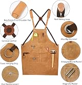 LEFOR·Z Waxed Canvas Work Apron 10 Pockets Cross-Back Adjustable Brown view 2