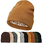 KUIRAN Satin Lined Beanie Hats for Women Men Knit Acrylic Beanie Winter Hat Silk Lining Soft Slouchy Warm Cuffed Beanie Hat