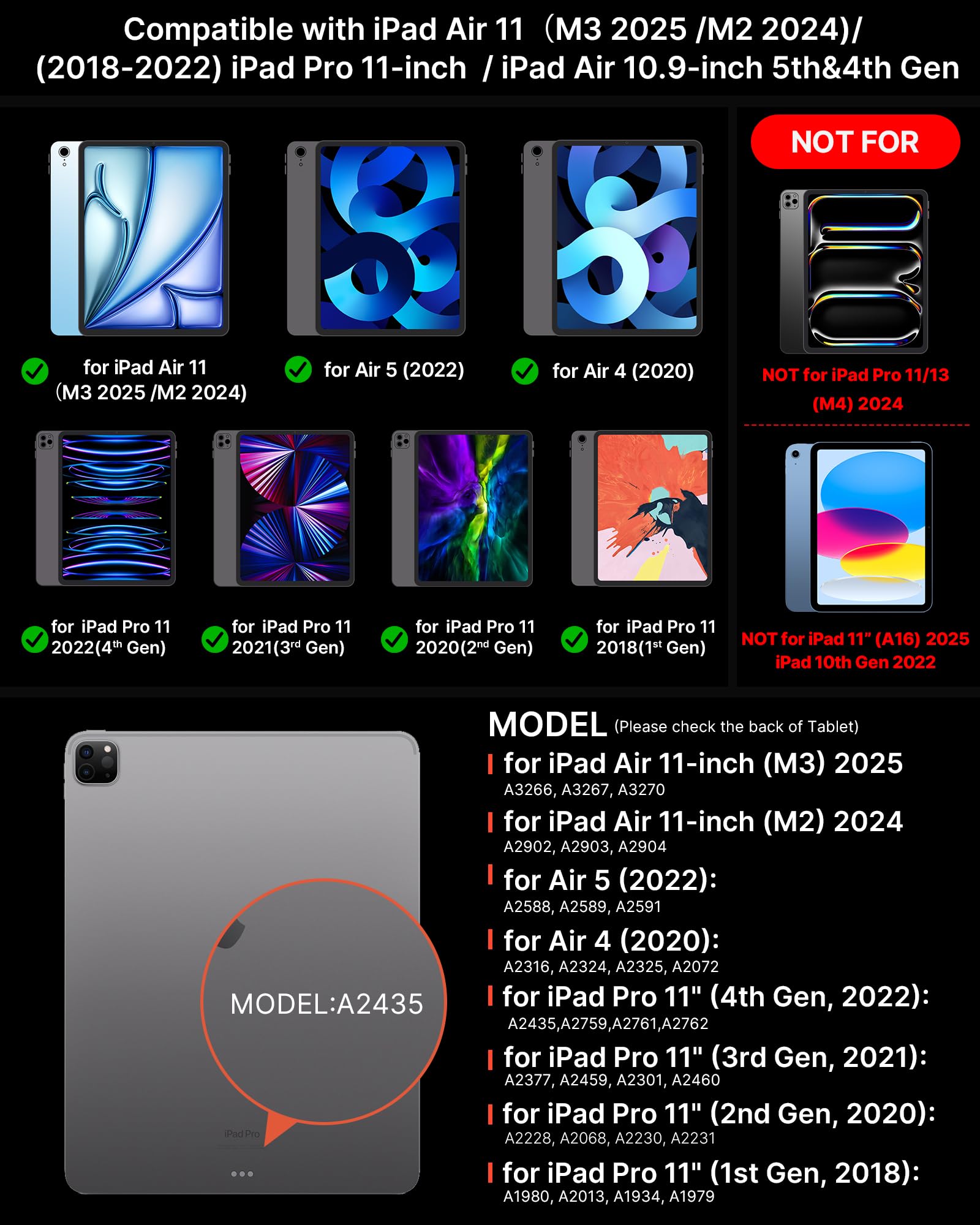 typecase Edge Keyboard Case for iPad Air 11-inch (M3 2025 / M2 2024)& iPad Pro 11 inch (4th/3rd/2nd/1st Gen),Magic Keyboard for Air 5th/4th Gen,Multi-Touch Trackpad, 11 Colors Backlight,Black