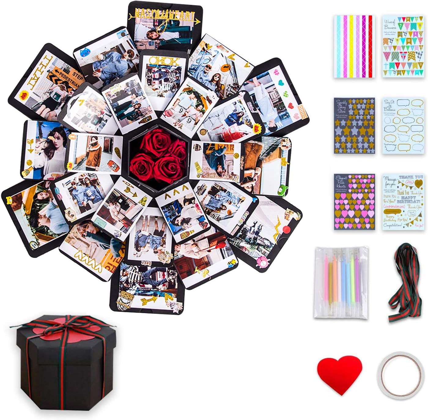 AMTOP DIY Explosion Box Set, Creative Photo Album Scrapbook Sticker Box Album Gift Box with 6 Faces