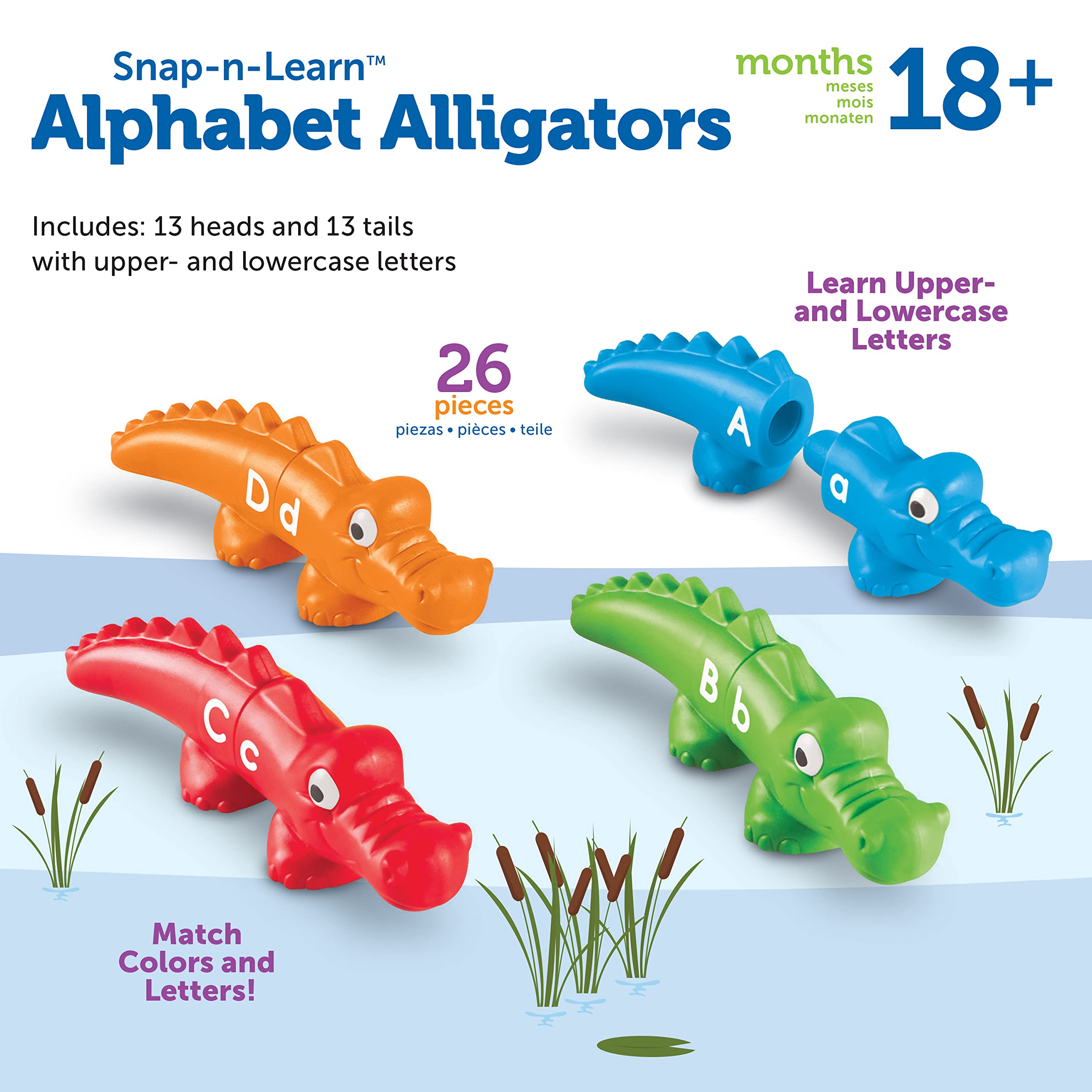Learning Resources Snap-n-Learn Alphabet Alligators - Toddler Toys, Preschool ABC Activities, Fine Motor Skills, Alphabet Manipulatives, Phonetics and Reading, Sensory Gifts for Boys and Girls