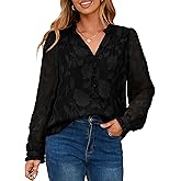 Simplee Womens Dressy Casual Blouses Long Sleeve V Neck Chiffon Burnout Shirts Loose Business Work Top Fall Outfits