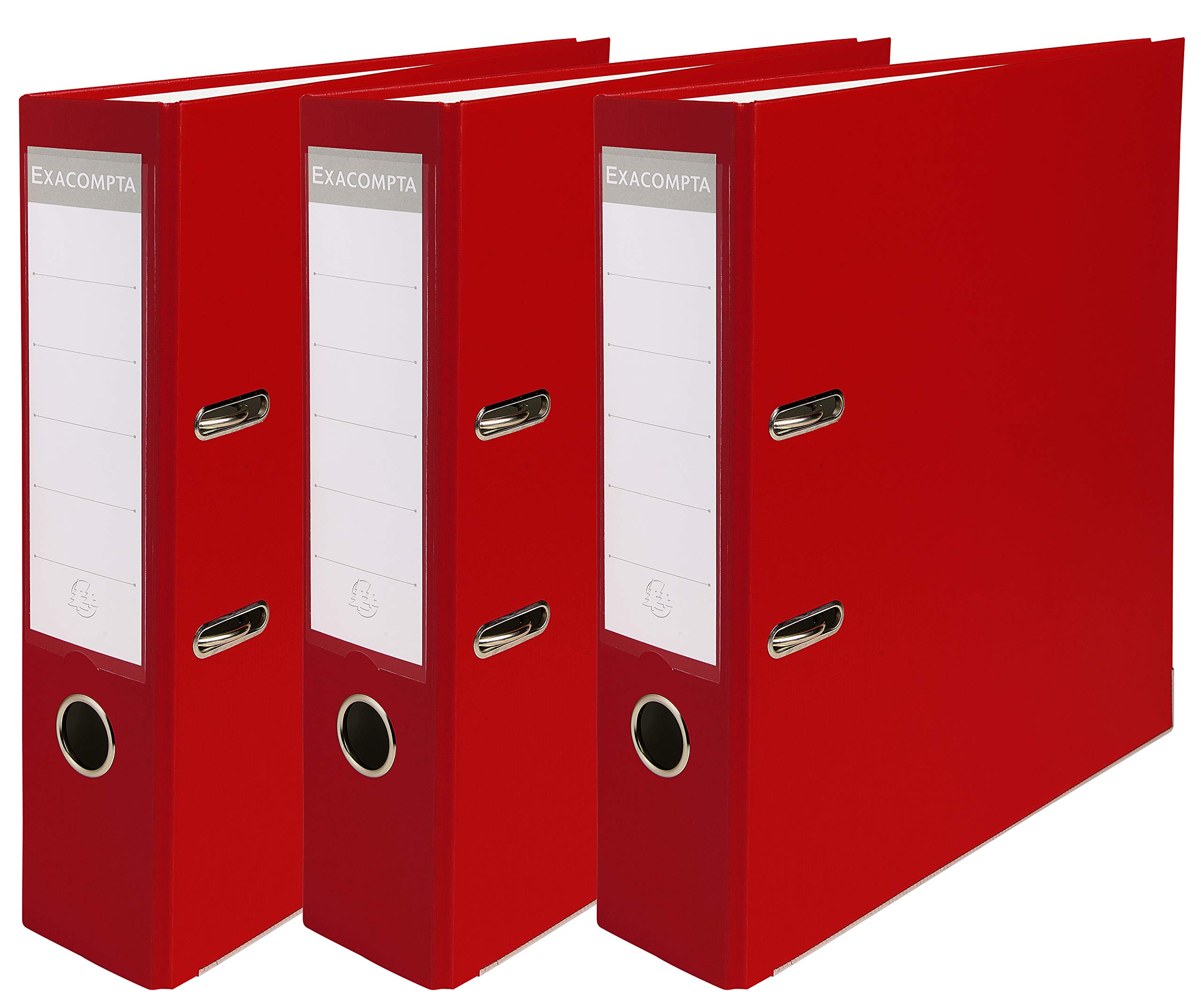 Exacompta - Ref 918403SE - Lever Arch File - Suitable for A4 Documents, 80mm Spine, Reinforced Finger Hole, Polypropylene Exterior and Paper Interior - Red (Pack of 3)