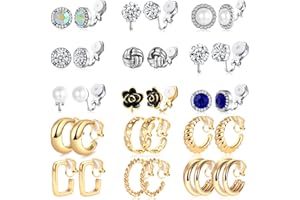 SONNYX 15 Pairs Clip On Earrings for Women Non Pierced Gold Sliver Cute Earrings Crystal Earrings Pearl Earrings Charming Fashion Chunky Hoop Earrings Set Hypoallergenic Gift