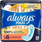 Always Maxi Feminine Pads for Women, Size 4 Overnight Absorbency, Without Wings, Unscented, 28 Count