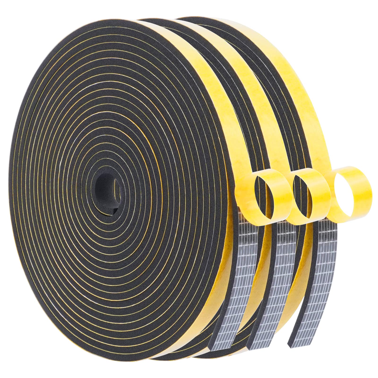 WochiTV Foam Tape Weather Stripping 10mm(W) x 3mm(T), Insulation Soundproofing Strips Tape Gasket Seal for Doors and Window Jamb, Sliding Door Frame, Total 15m (3 Rolls, 5M Long Each)