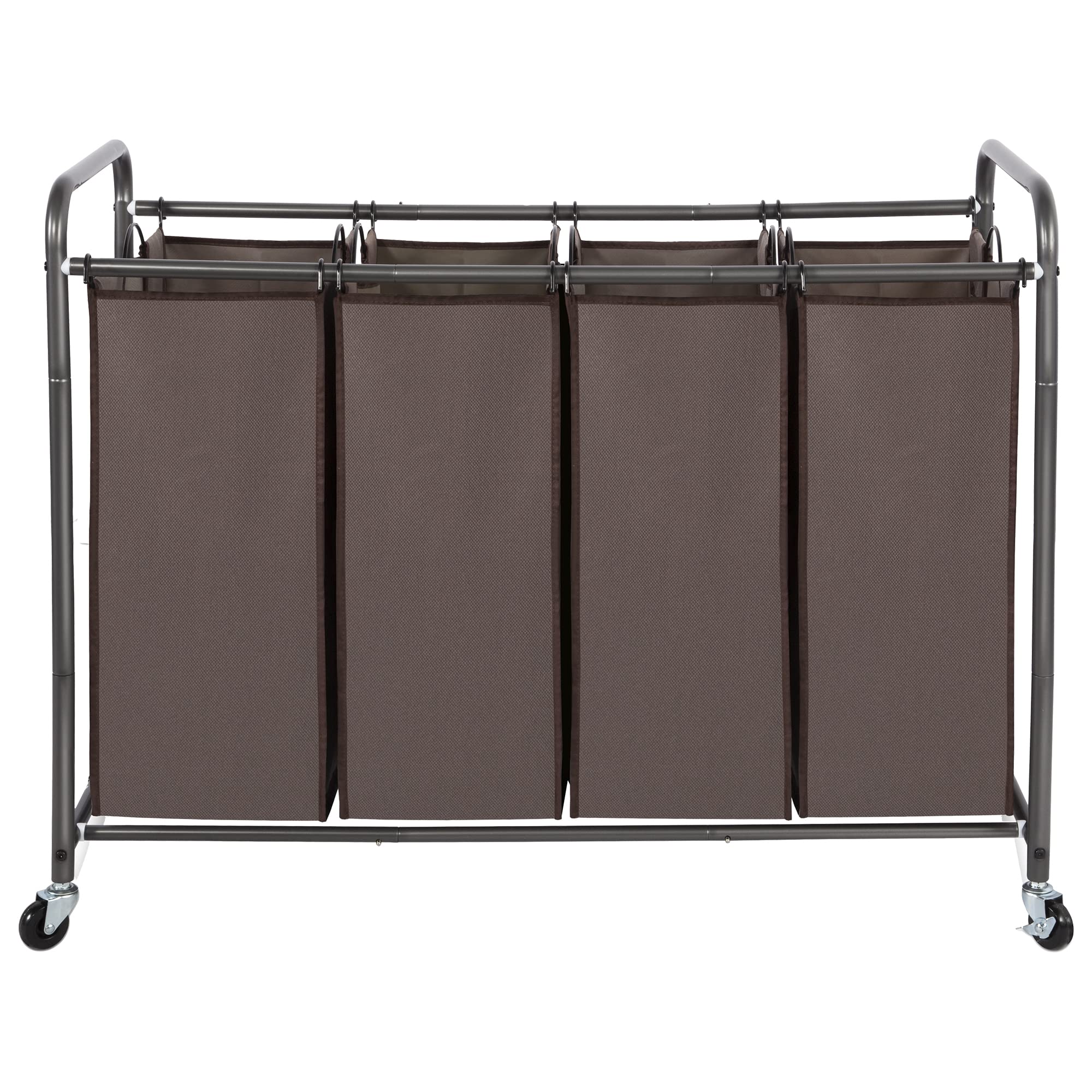 STO STO Laundry Sorter 4 Section, 4 Bag Clothes Hamper, Rolling Laundry Cart Basket with Heavy Duty Lockable Wheels and Removable Bag for Laundry Room, Bedroom, Closet, Brown Image