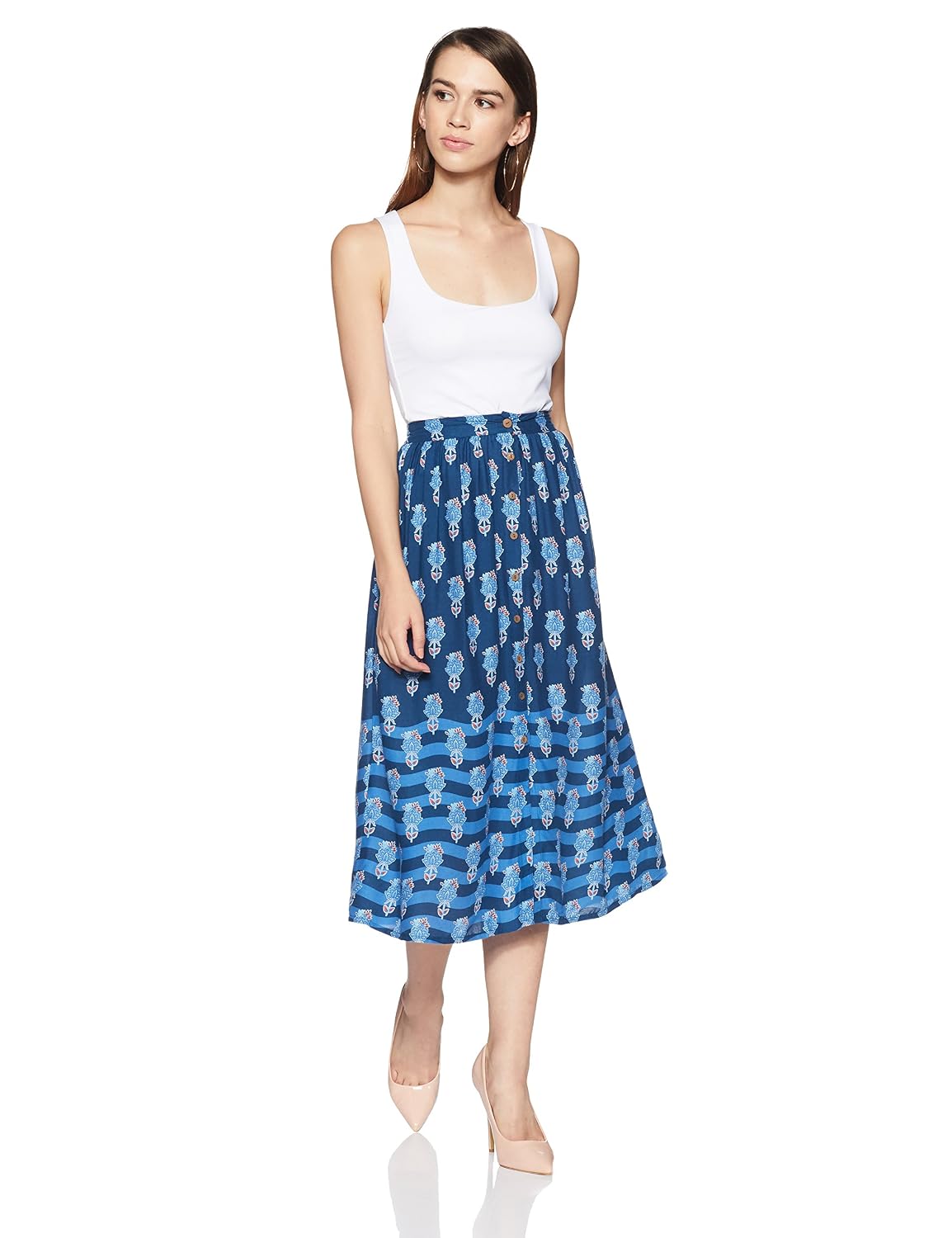 global desi women's a-line knee long skirt
