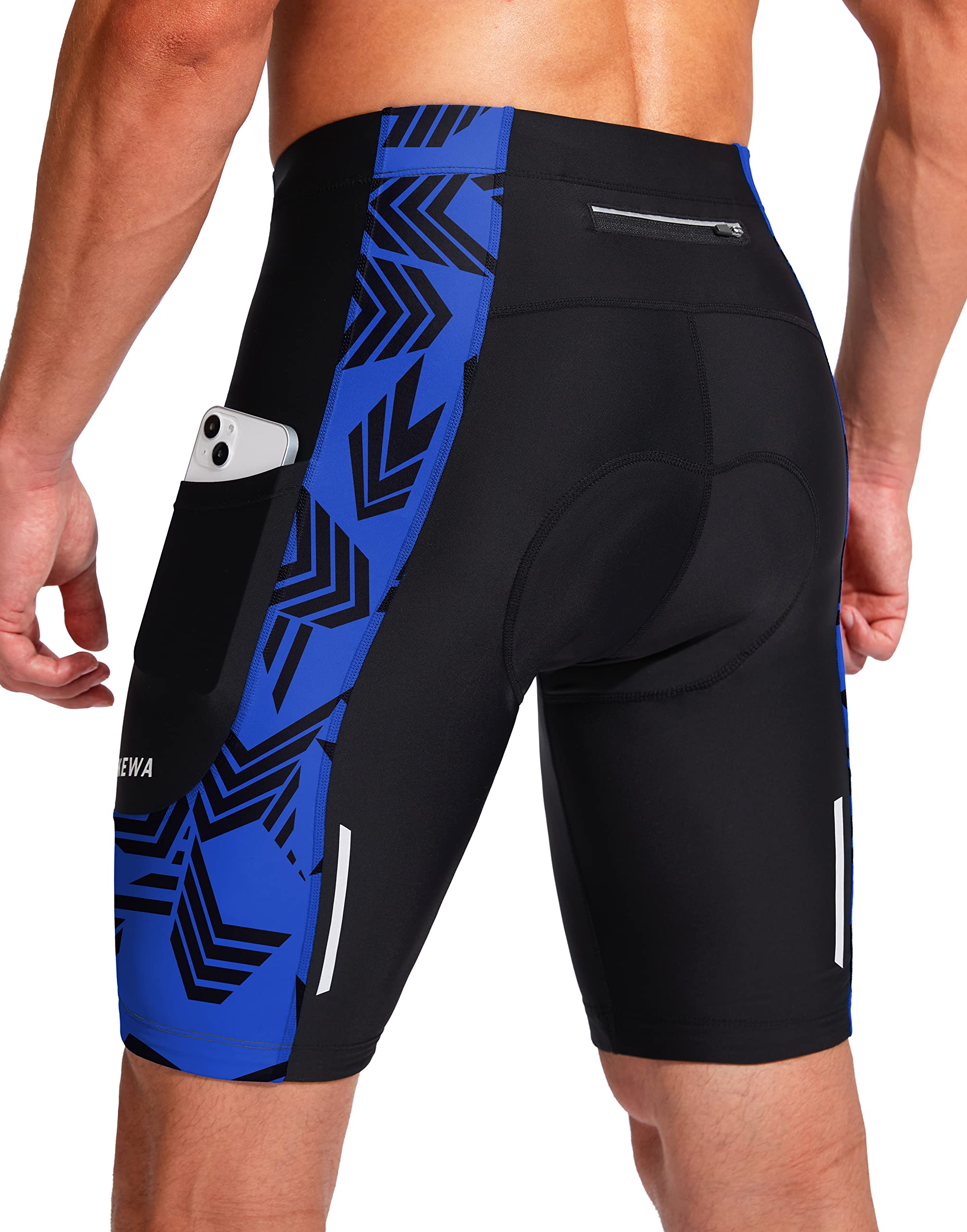 Men's Bike Shorts 3D Padded Cycling Road Biking Underwear Mountain Riding Biker Bicycle UPF 50+ Cycle Shorts Zipper Pockets(Black/Blue Arrow,XXL) Image