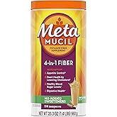 Metamucil Fiber, 4-in-1 Psyllium Fiber Supplement, Sugar Free Powder, Unflavored Drink, 114 Servings (Packaging May Vary)