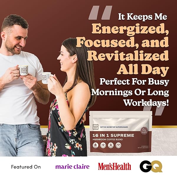 FULLY JOE MUSHROOM INSTANT COFFEE WITH 16 SUPERFOOD MUSHROOMS, INCLUDES LION’S MANE, REISHI, CHAGA, CORDYCEPS MIXED WITH GOURMET ARABICA INSTANT IMMUNE BOOSTING COFFEE FOR FOCUS & GUT HEALTH