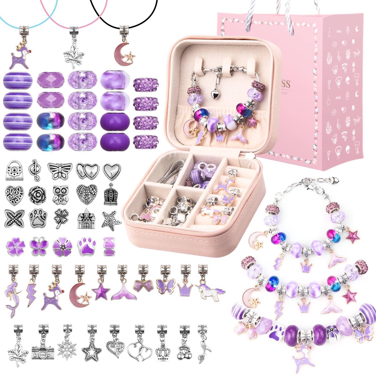 UFU Charm Bracelet Making Kit Girls Beads for Jewelry Making Kit, Unicorns Arts Crafts Gifts Set for Teen Girls Age 5 6 7 8-12, with a Portable Bracelet Organizer Box