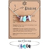 MJartoria Natural Stone Zodiac Sign Choker Necklace and Bracelet for Women Horoscope Healing Stone Astrology Jewelry Birthday Gifts (Silver, Pisces)