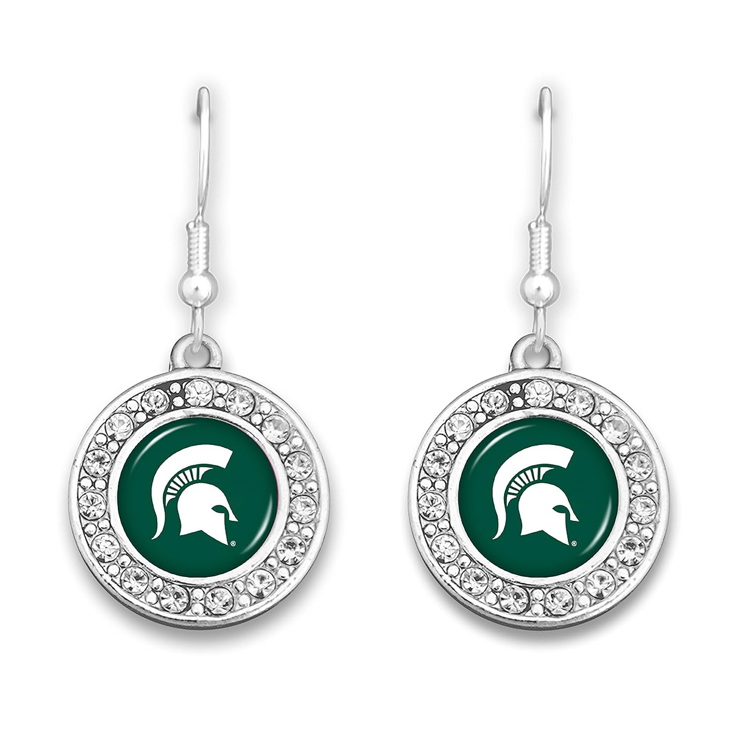 FTH Michigan State Spartans Circle Logo Earrings with Rhinestones