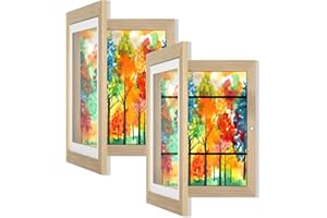 Orionstar Kids Art Frames, Artwork Picture Frames Changeable, Front Opening Picture Display Frames 11.8X8.5 Holds 100 A4 Pcs, Artwork Display Storage Frames for Children, Home and Office, (Wood 2