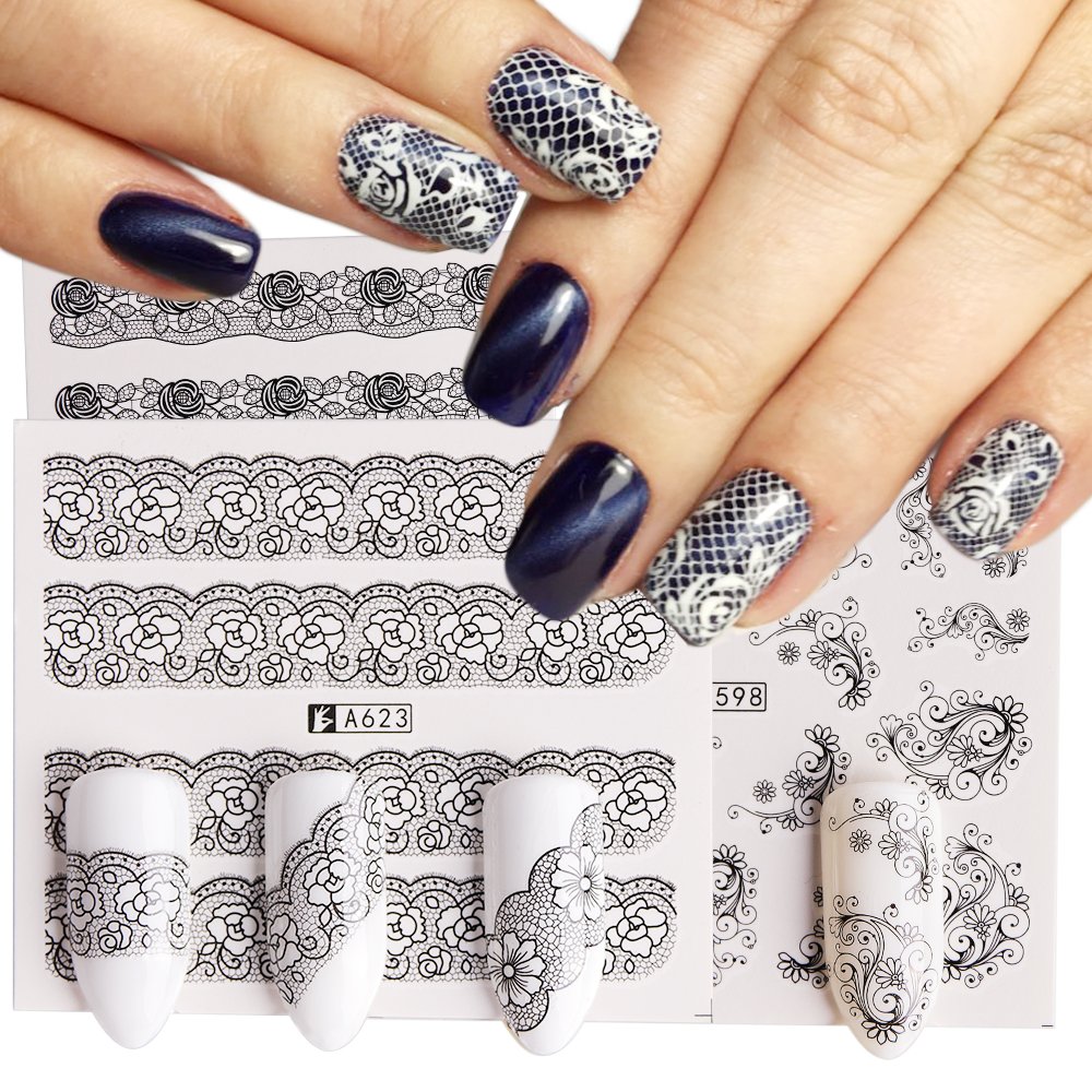 Buy Generic 40pcs Sets Nail Sticker Black White Lace Flower