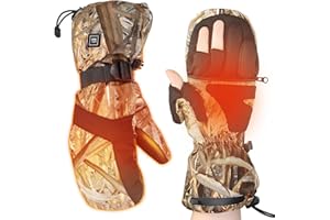 KEMIMOTO Heated Hunting Gloves Camo, Flip Fingerless Mittens for Men Women, Rechargeable with 2 Batteries, 3 Heat Settings