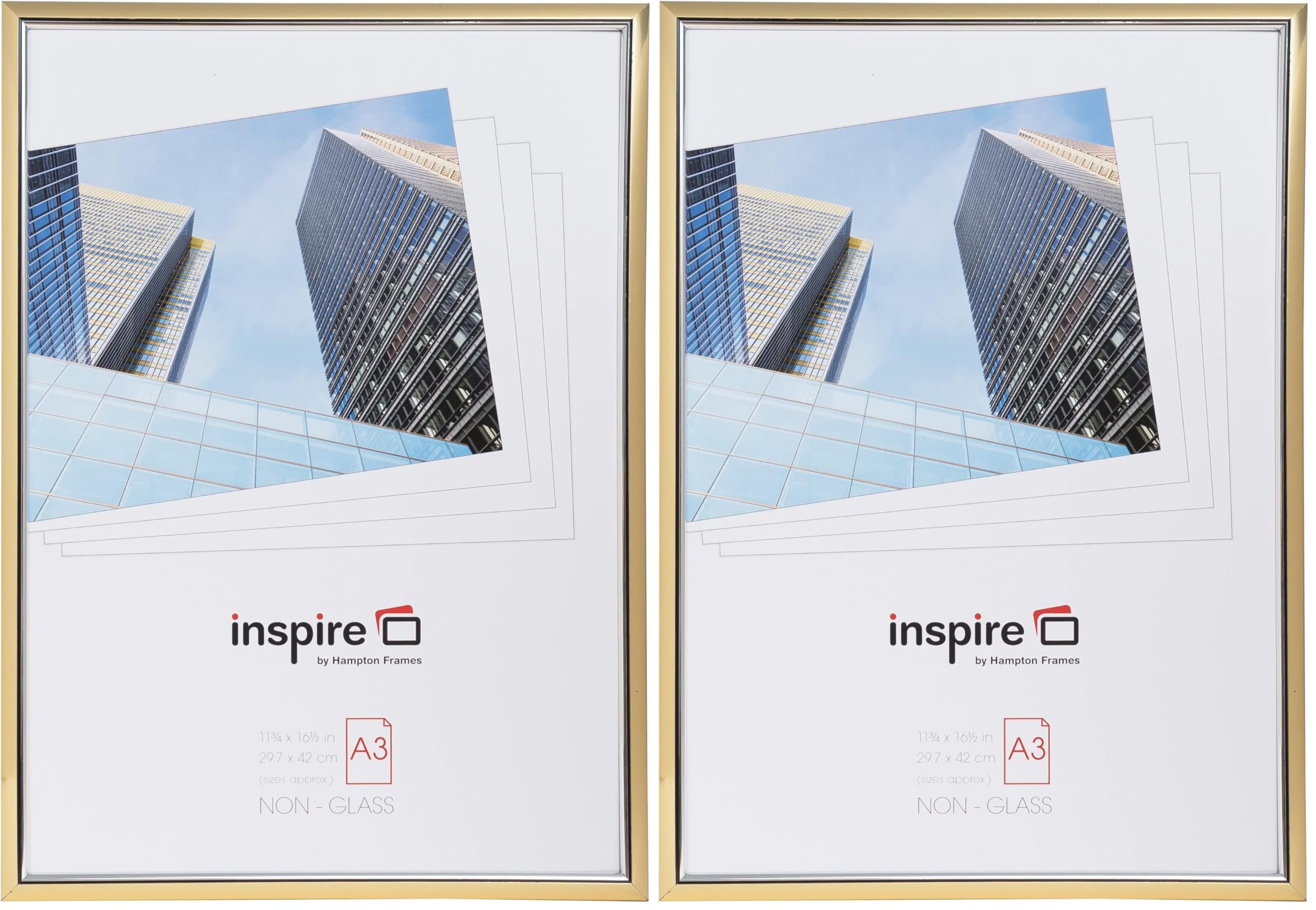 Hampton Frames EASY LOADER Poster Certificate Photo Frame Acrylic (Non Glass) Gold A3 (30x42cm) EASA3GDP (Pack of 2)