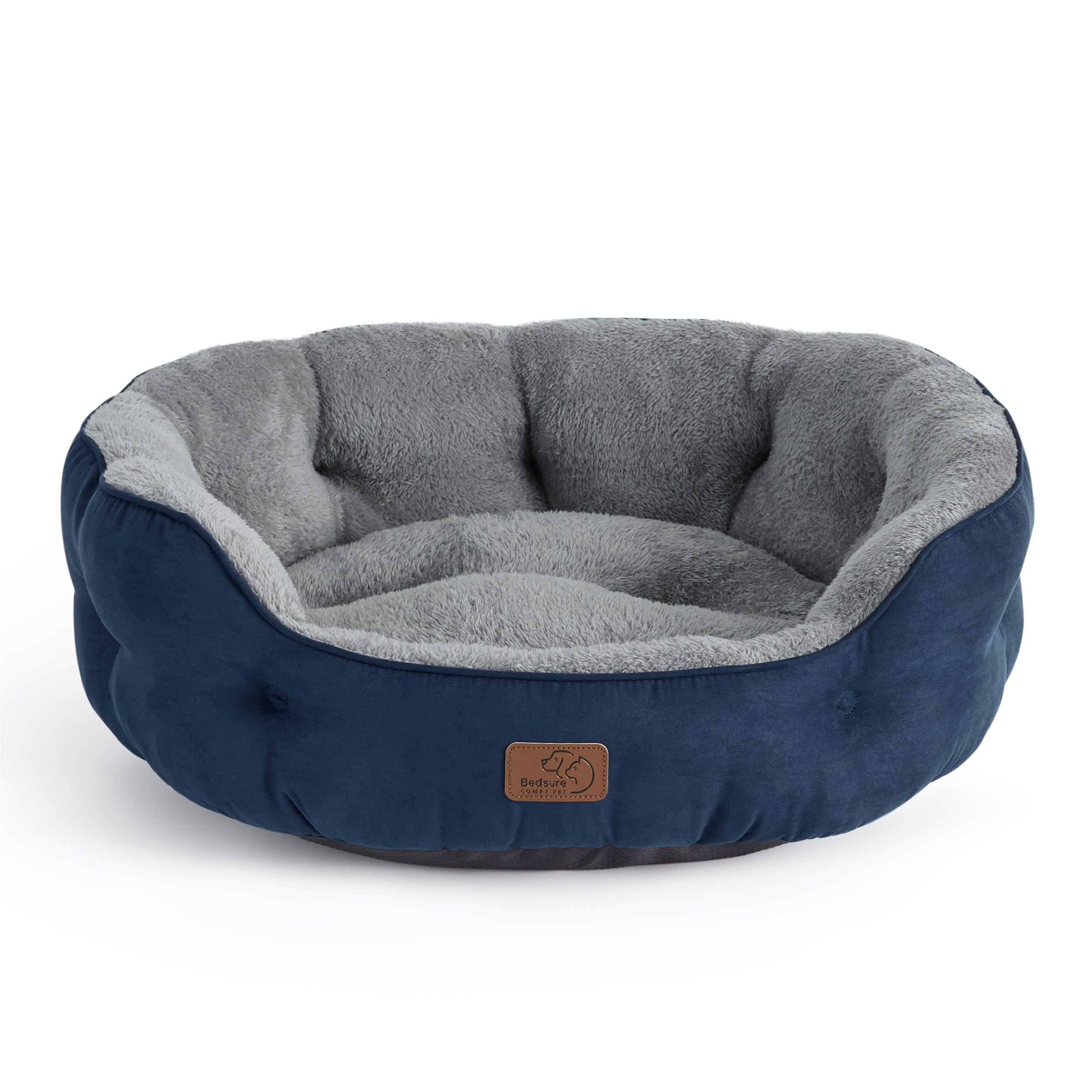 Bedsure Cat Bed for Indoor Cats - 51x48x15cm Round Washable Kitten Bed with Slip-Resistant Bottom and Reversible Cushion, Navy