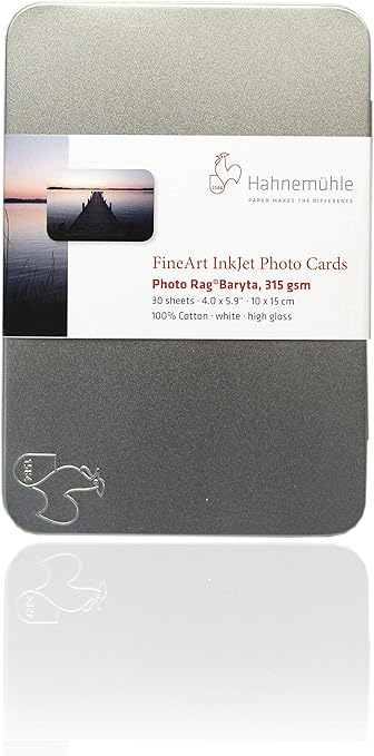 Amazon Com Hahnemuhle Photo Rag Baryta 315 100 Cotton High Gloss Natural White Inkjet Paper 315gsm In Tin Box 4 X 6 30 Sheets Office Products