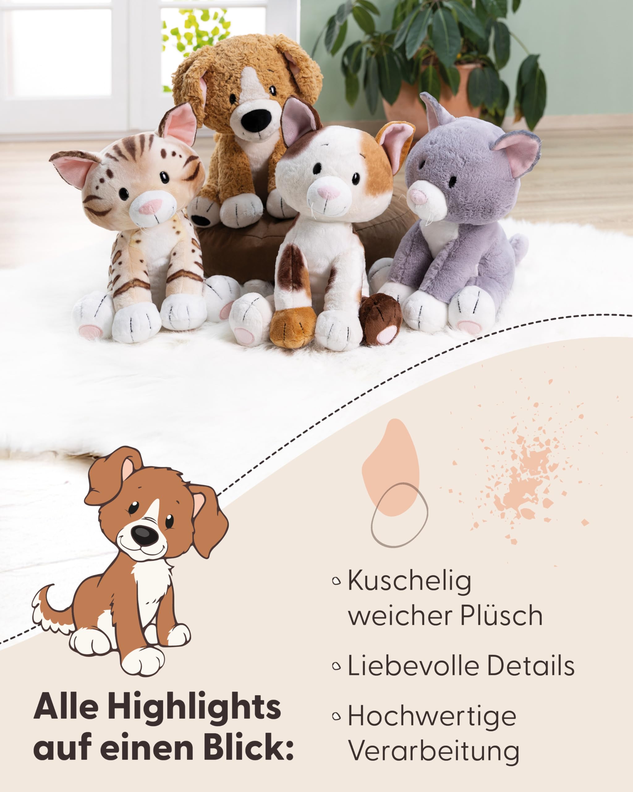 Kuscheltier Hund 35cm - braun - Weiches NICI Plüschtier – niedliches Stofftier zum Kuscheln & Spielen – tolle Geschenkidee für Kinder & Erwachsene | 62154 4