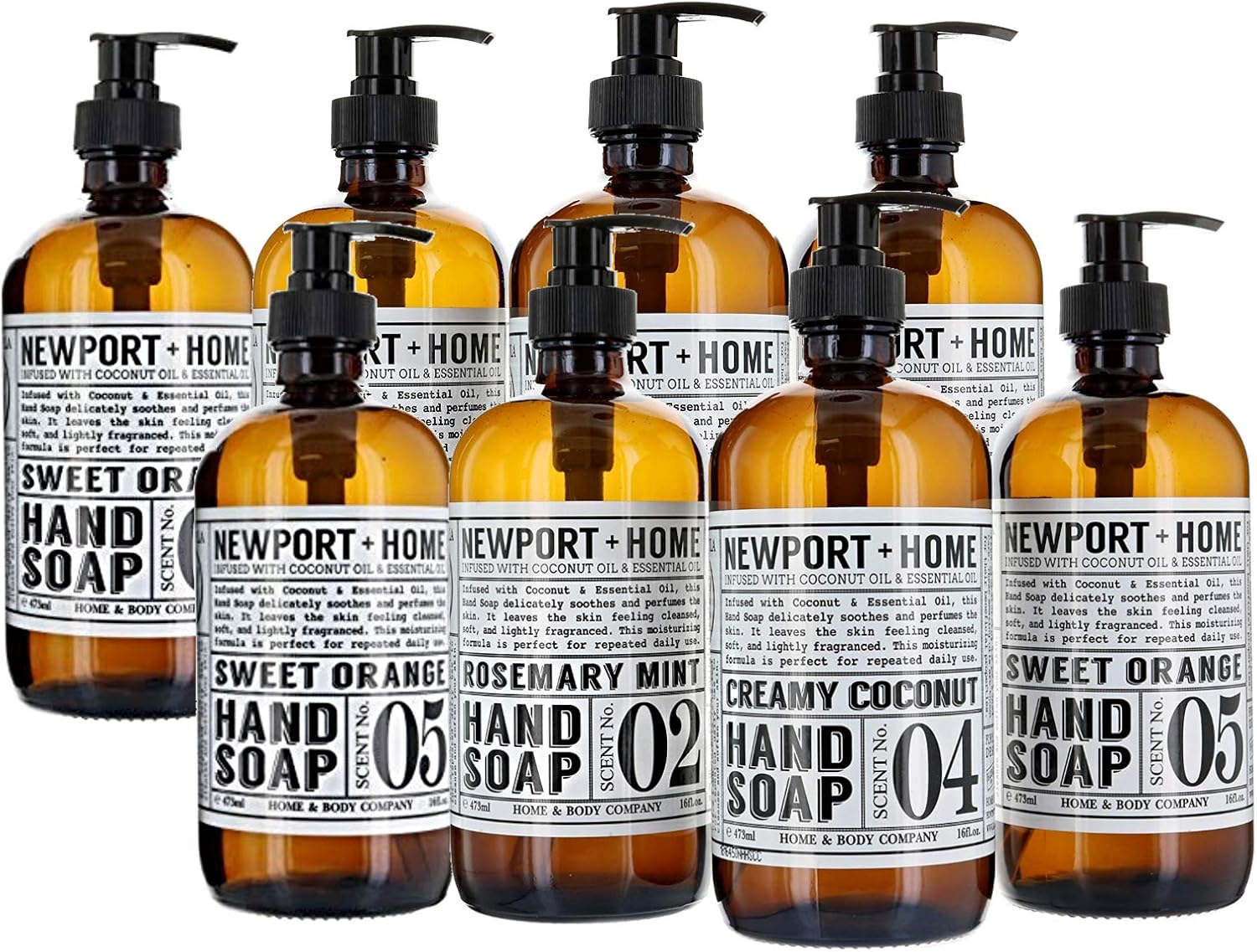 Newport Home Hand Soap Collection Infused With Coconut Essential Oils; Rosemary Mint, Creamy Coconut & Sweet Orange Gift Set (2 Count)