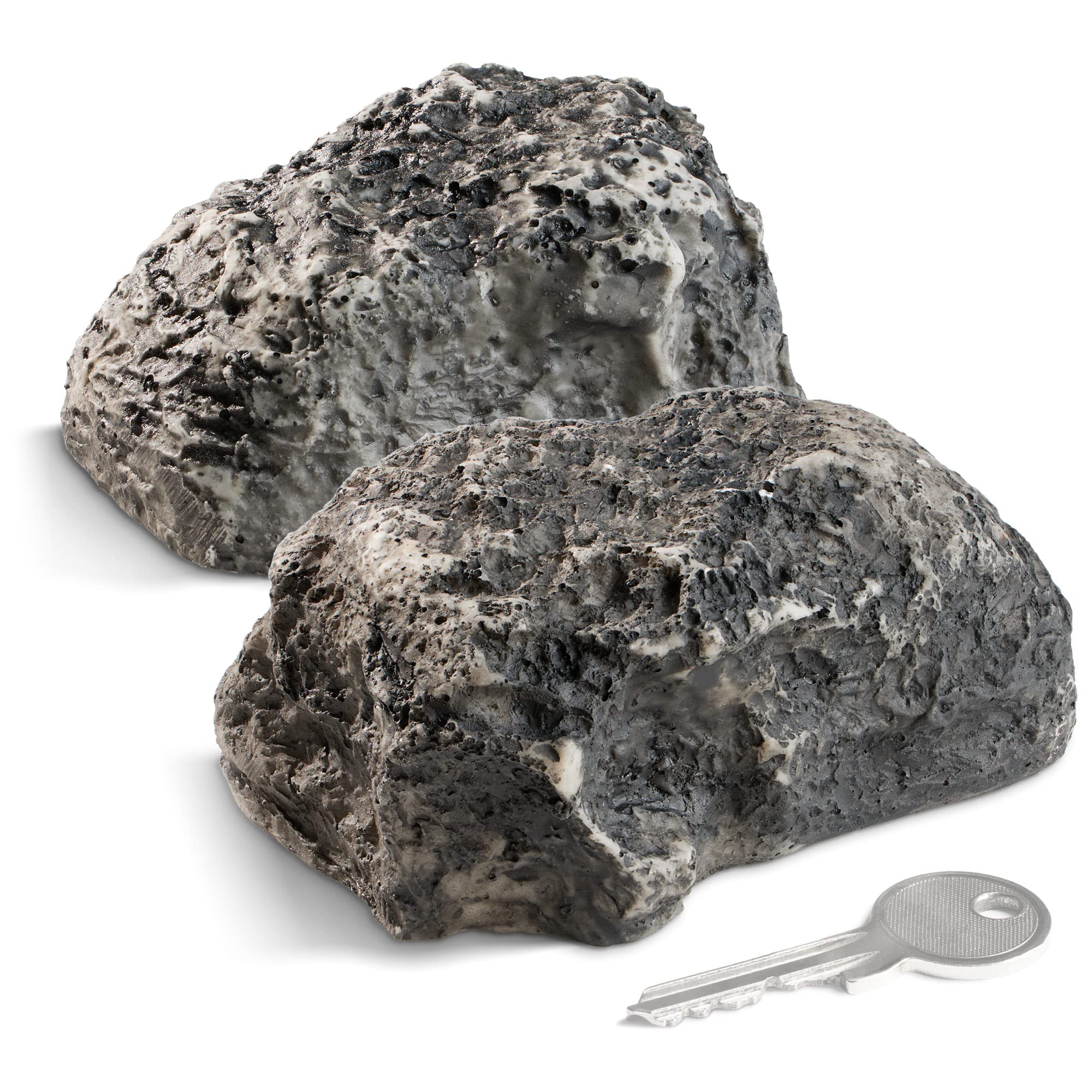COM-FOUR® 2x key stone "big mountain" - imitation stone with secret compartment - artificial rock for geocaching - key hiding place in stone look - stone dummy - artificial boulder