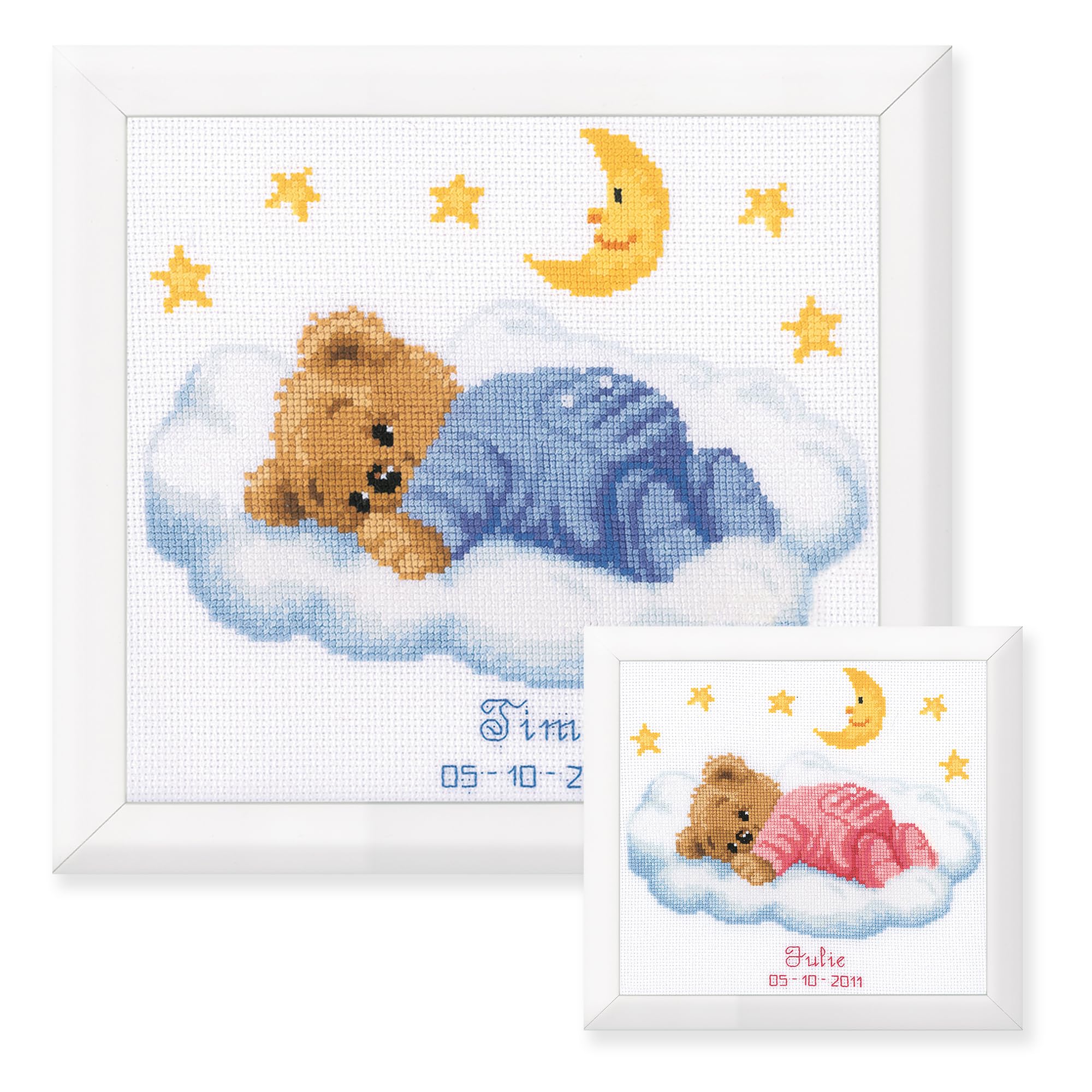 Vervaco Birth Record Teddy on Clouds Counted Cross Stitch Kit, Multi-Colour