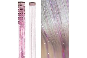 SEPTBEAM Hair Tinsel Clip in Extensions Pink Sparkle & Highlights for Hair 20.5 Inch 6pcs Each Pack Multi-Colors Synthetic Hair Extensions for Party, Christmas, New Year, Halloween, Cosplay(Pink)
