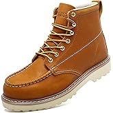 SAFETY LOONG Moc Toe Work Boots for Men Soft Toe Comfortable Full-Grain Leather 6" Non Slip and Water Resistant Safety Ankle Workboots