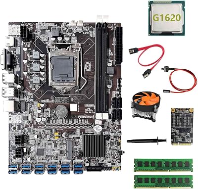 Lodokdre B75 ETH Mining Motherboard 12USB 1600Mhz RAM SSD CPU Fan Cable Switch
