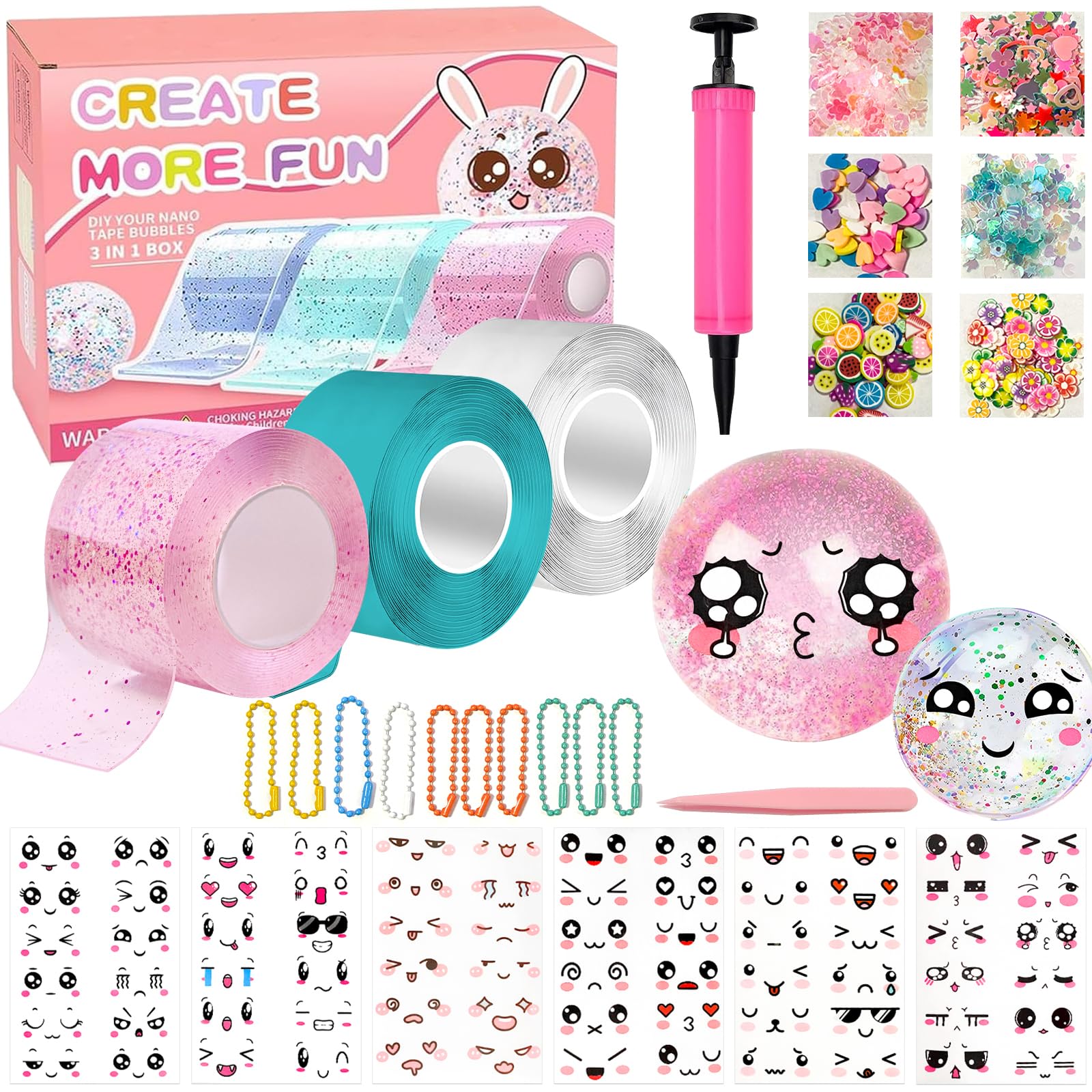Nano Tape Bubbles Kit,Nano Double Sided Tape for Making Bubbles,Elastic Balloons Nano Tape Kit,Nano Glue for Browing Clear Bubble,DIY Nano Tape Bubble Craft Kit for Kids,Adult (style 3)