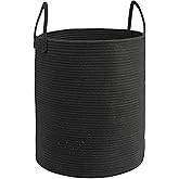 JUNBOLE Woven Cotton Rope Laundry basket-15”X20” Laundry Hamper-Rope Storage Basket for Dirty Clothes, Toys and Blankets Perfect for Bathroom, Baby nursery and Living Room Storage (black)